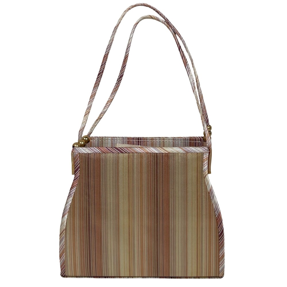 Vintage Estée Lauder Striped Satin Mini‎ Purse Bag Beaded Y2K Pink Gold
